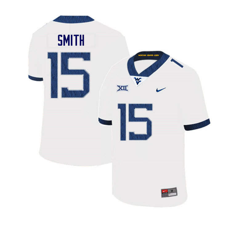 Men #15 Reese Smith West Virginia Mountaineers College Football Jerseys Sale-White - Click Image to Close
